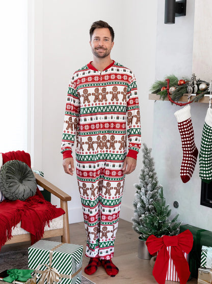 Christmas Matching Family Pajamas Set Gingerbread Christmas-theme Plaid Print PJS with Christmas Socks Red