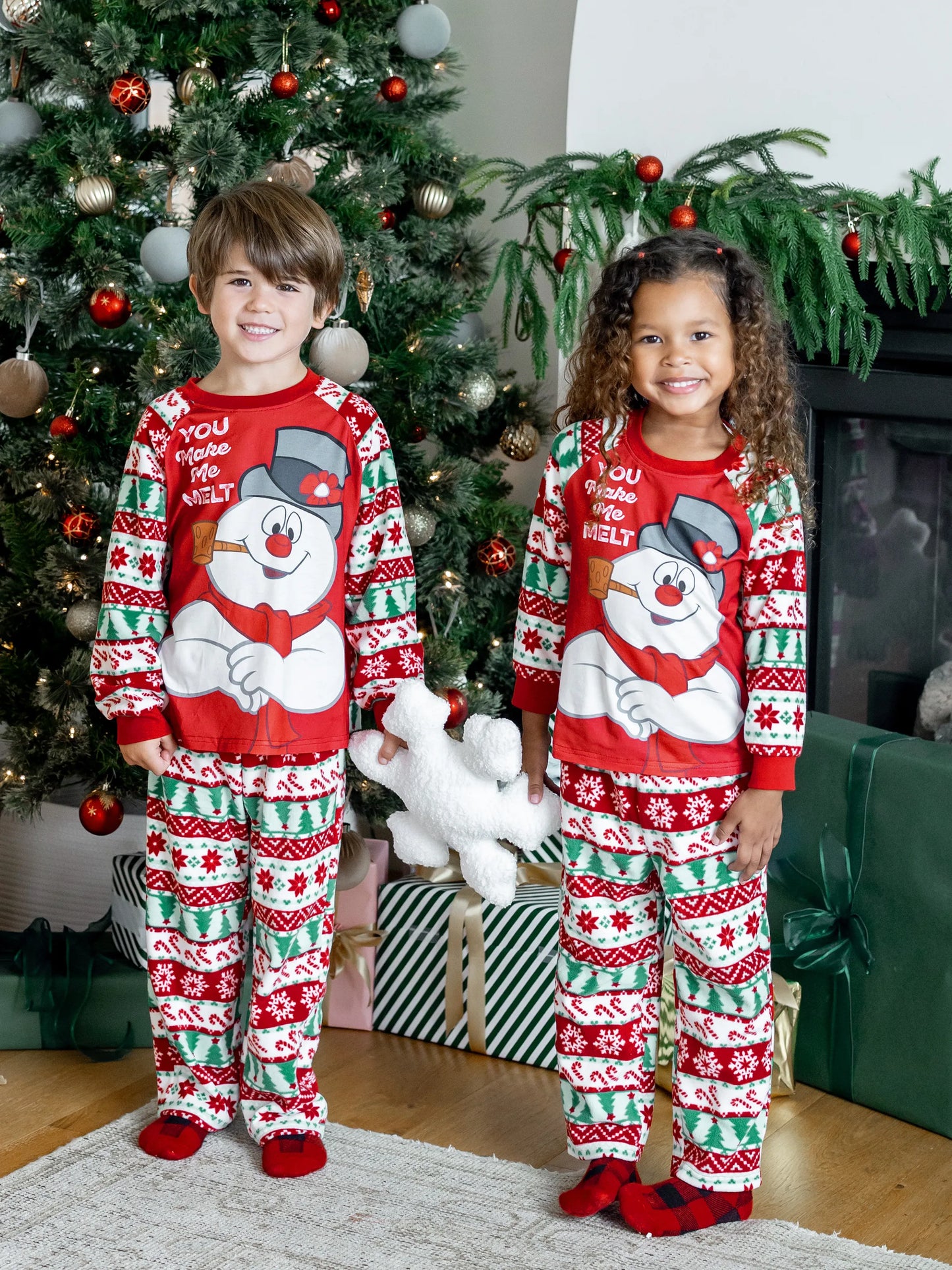 Conjunto de Pijamas Polar em Fleece com Padrão Fair Isle para a Família - Frosty, o Boneco de Neve - Natal - Vermelho