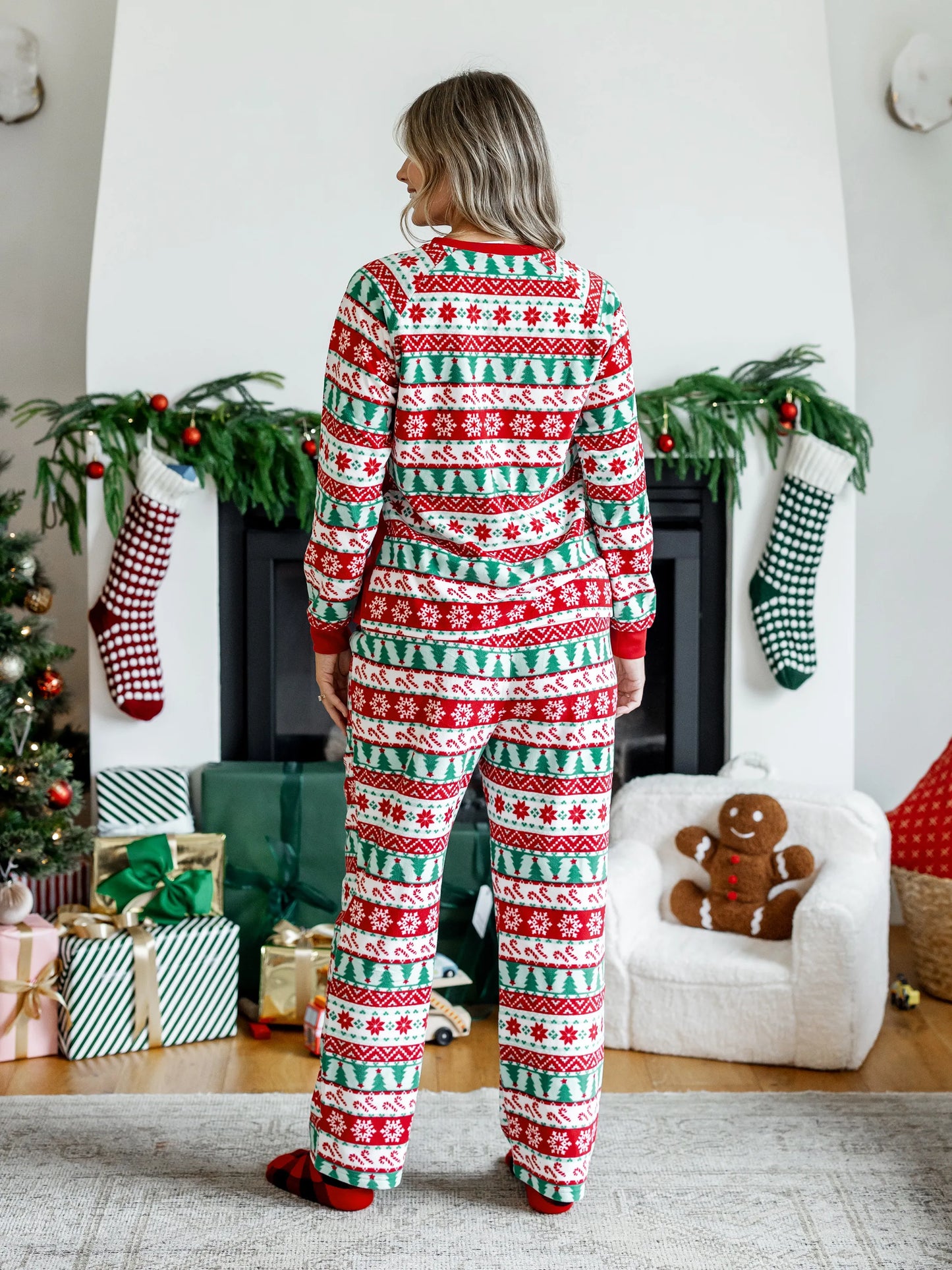 Conjunto de Pijamas Polar em Fleece com Padrão Fair Isle para a Família - Frosty, o Boneco de Neve - Natal - Vermelho