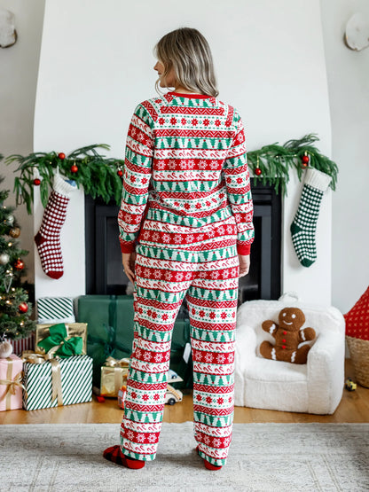 Conjunto de Pijamas Polar em Fleece com Padrão Fair Isle para a Família - Frosty, o Boneco de Neve - Natal - Vermelho