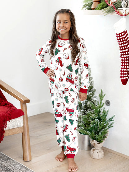 Christmas Matching Family Pajamas Set Santa Claus and Christmas Tree Print White PJS with Christmas Socks White