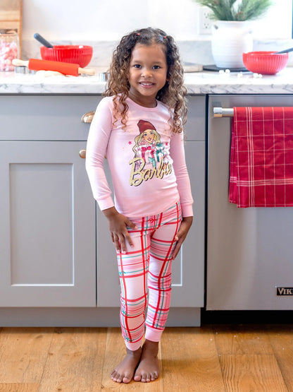 Conjunto de Pijamas Ajustados em Algodão Orgânico Rosa Barbie Christmas Mommy