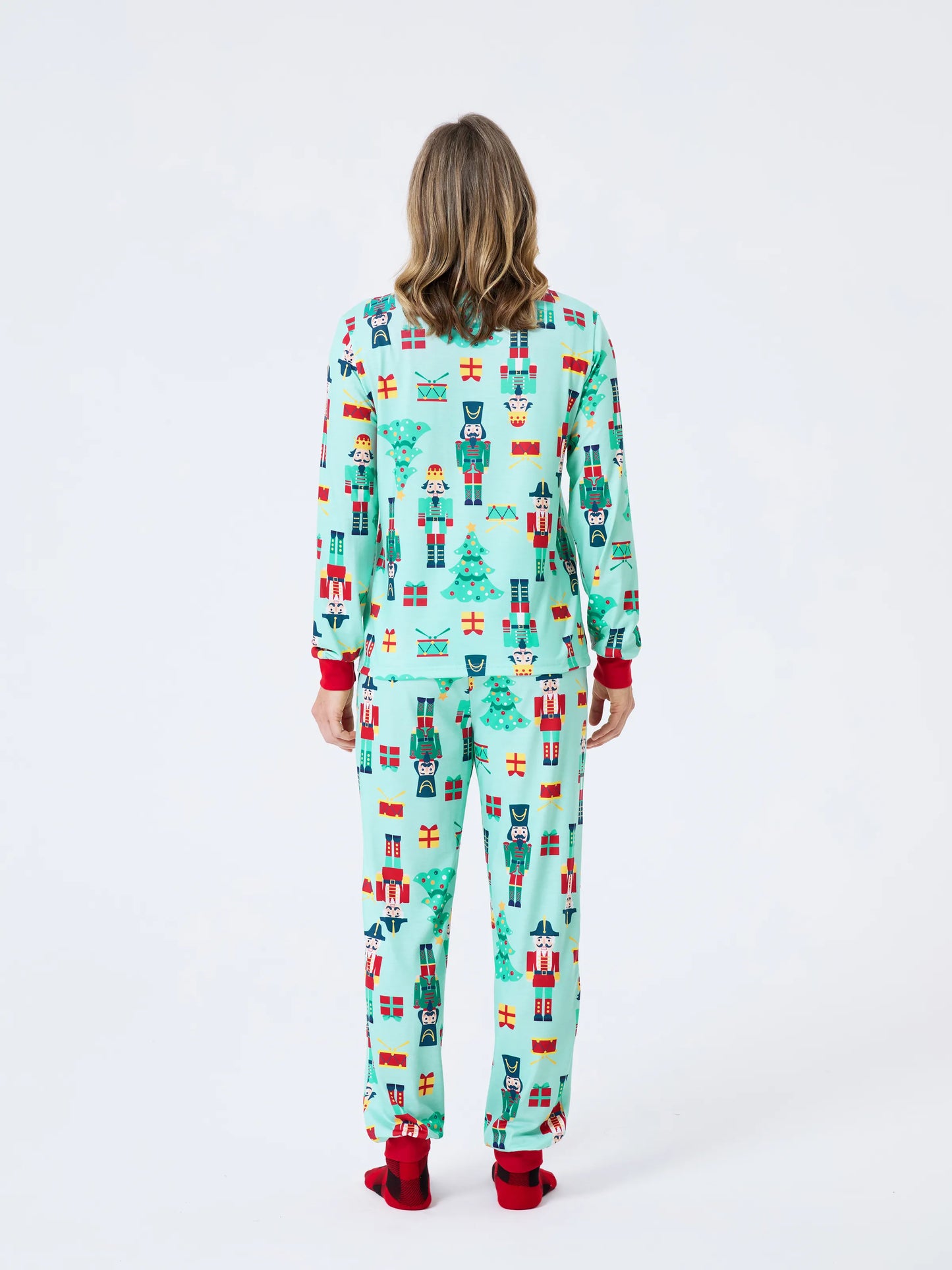 Christmas Matching Family Pajamas Set Soldier and Christmas Tree Print PJS with Christmas Socks Pale Green
