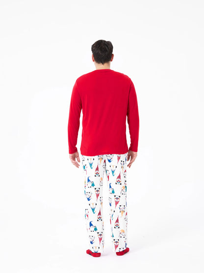Christmas Matching Family Pajamas Set Christmas Gnome Print PJS with Christmas Socks Red