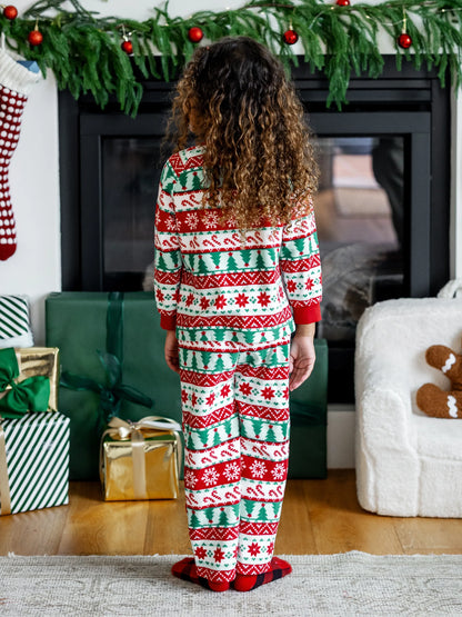 Conjunto de Pijamas Polar em Fleece com Padrão Fair Isle para a Família - Frosty, o Boneco de Neve - Natal - Vermelho