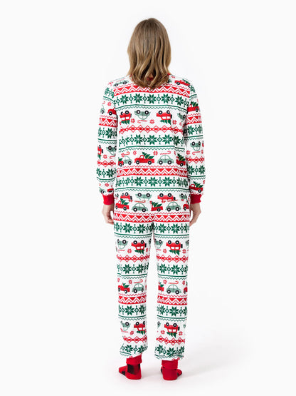 Christmas Matching Family Pajamas Set Snowflake and Car Print PJS with Christmas Socks Red