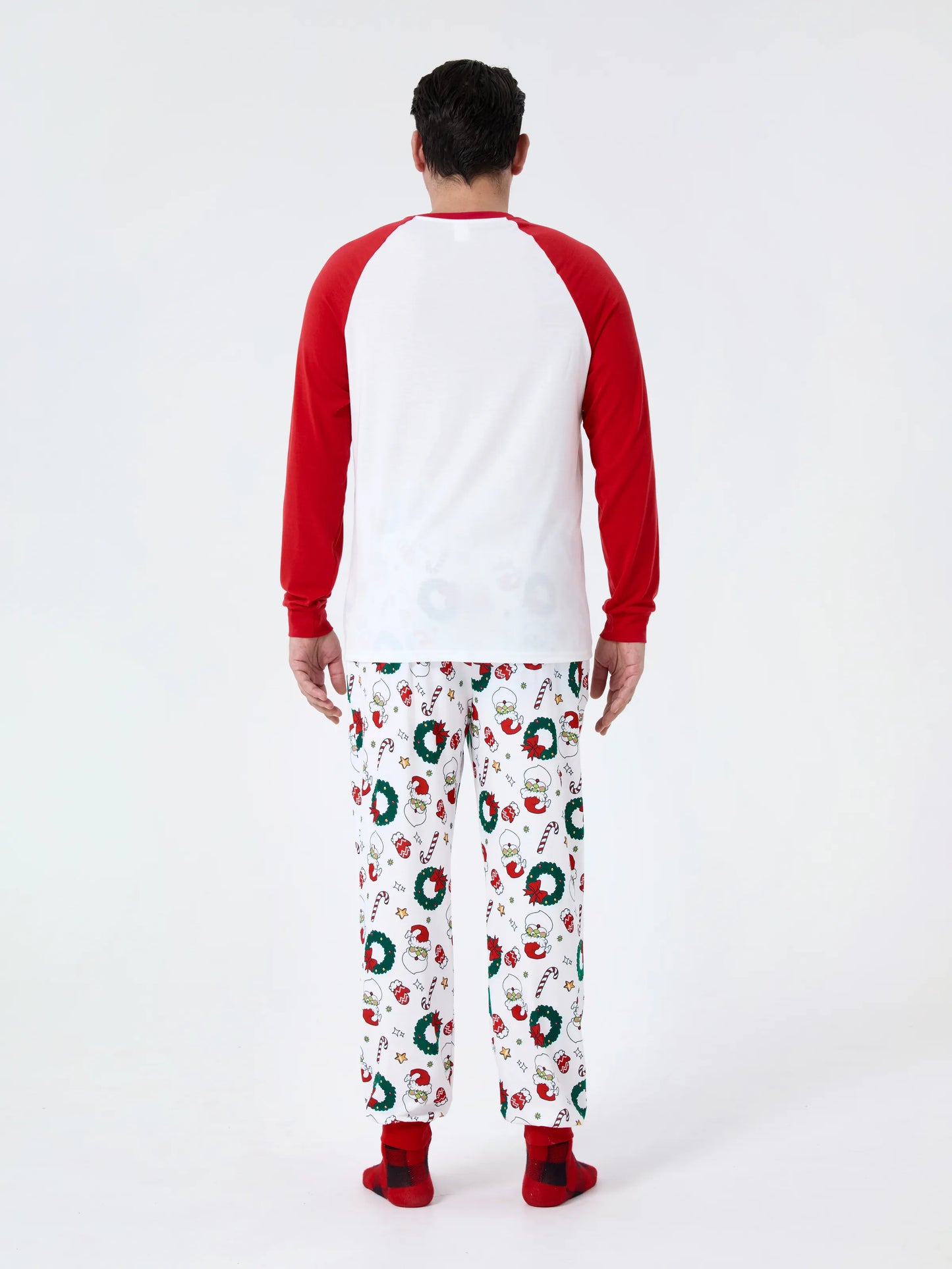 Christmas Matching Family Pajamas Set Christmas Grinch-themed Print PJS with Christmas Socks Red