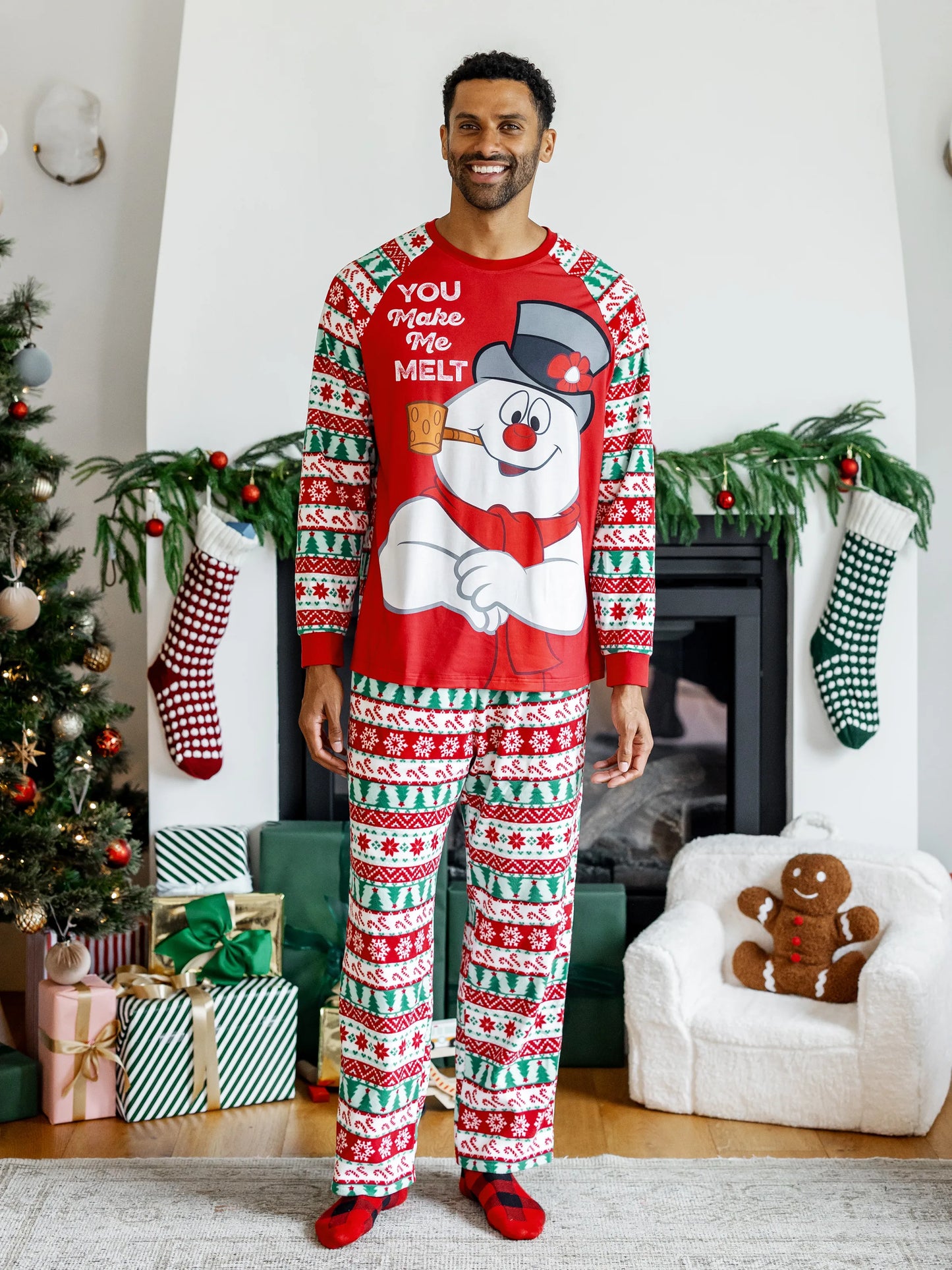 Conjunto de Pijamas Polar em Fleece com Padrão Fair Isle para a Família - Frosty, o Boneco de Neve - Natal - Vermelho