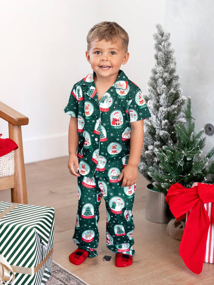 Conjunto de Pijamas Coordinados para a Família com Tema de Natal - Estampa do Pai Natal - Turquesa