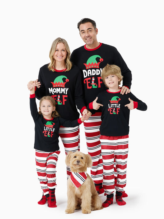 Christmas Matching Family Pajamas Set Elf Print PJS with Christmas Socks Black